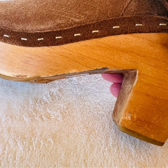 Free People Bungalow Sand Brown Suede Strappy BOHO Wooden Clog Boots SIZE 6 - Picture 10 of 13